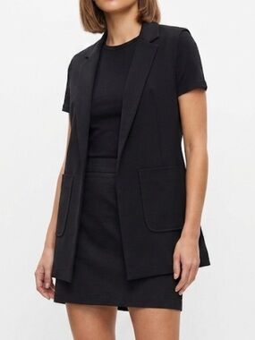Simons Twik Black Sleeveless Longline Blazer Vest Patch Pockets Size Medium